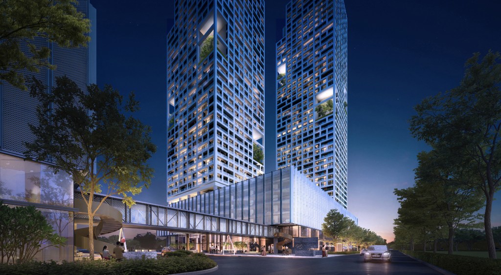 Opus Bay night facade